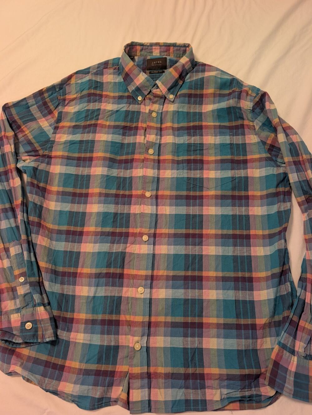 JACHS New York Classic Multi Colored Plaid Button-Up Shirt Sz XL